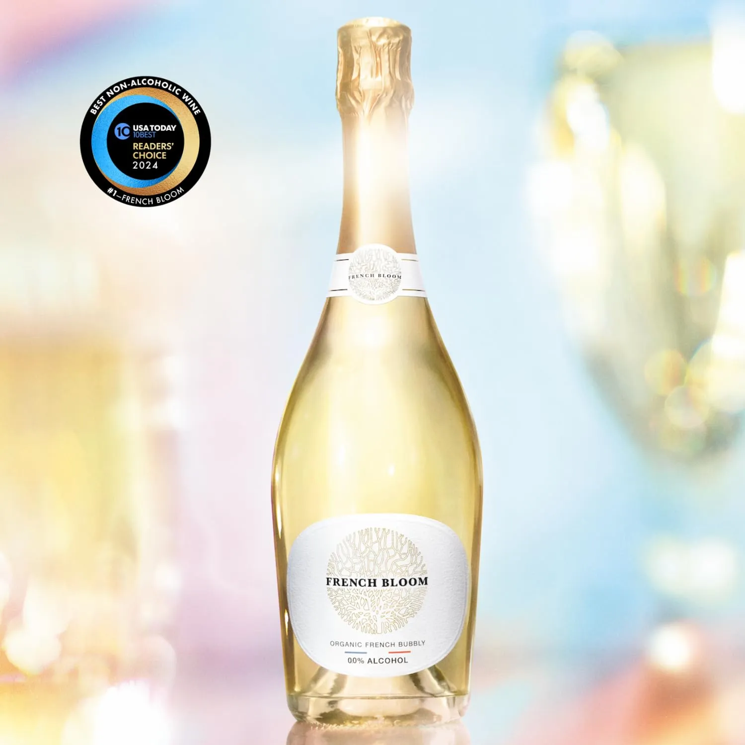 French Bloom Le Blanc Alcohol-Free Sparkling Wine, 750ml - Certified Organic, Vegan, Halal, Low Calorie, Pregnancy Friendly, Sulfite Free - Made with Fine Organic Wine, No Preservatives or Added Sugar