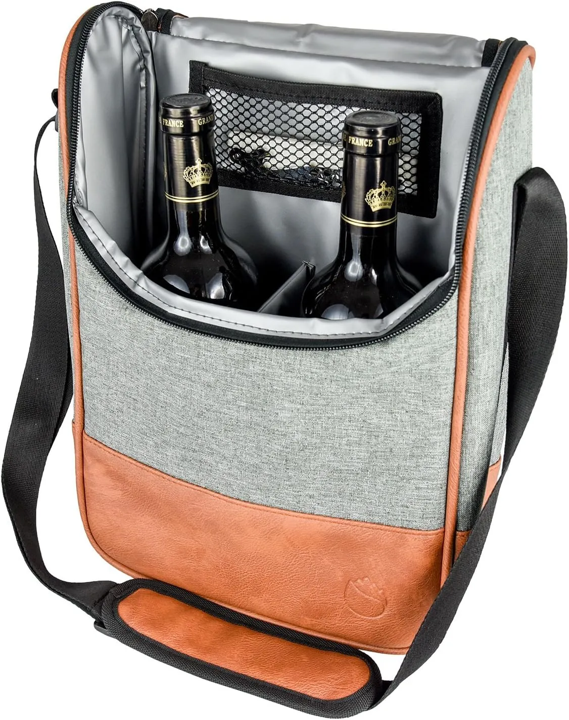 Freshore® Wine Leather Tote Cooler Insulated Bag - Luxury 2 Bottle Carrier Design For Lunch/Travel - Idea Gift For Women/Man