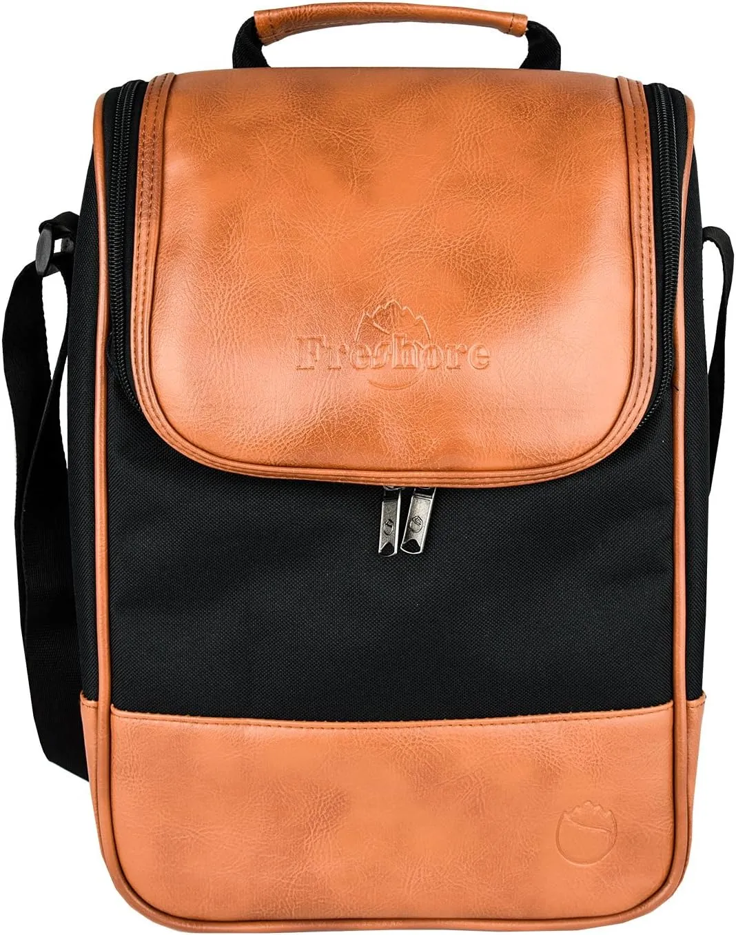 Freshore® Wine Leather Tote Cooler Insulated Bag - Luxury 2 Bottle Carrier Design For Lunch/Travel - Idea Gift For Women/Man