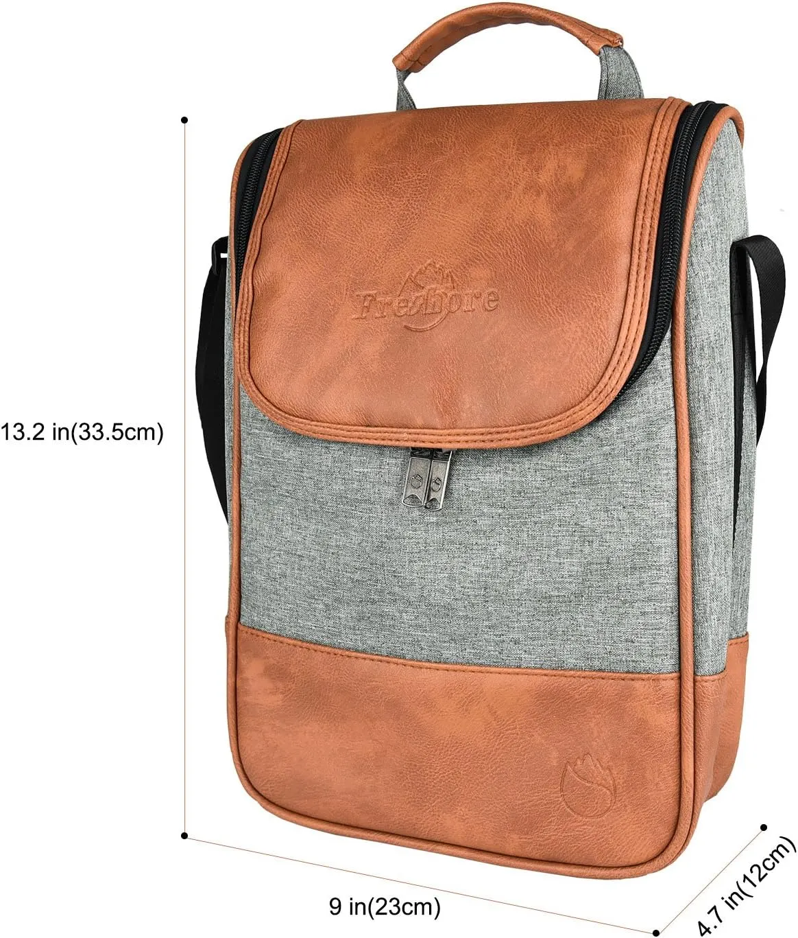 Freshore® Wine Leather Tote Cooler Insulated Bag - Luxury 2 Bottle Carrier Design For Lunch/Travel - Idea Gift For Women/Man