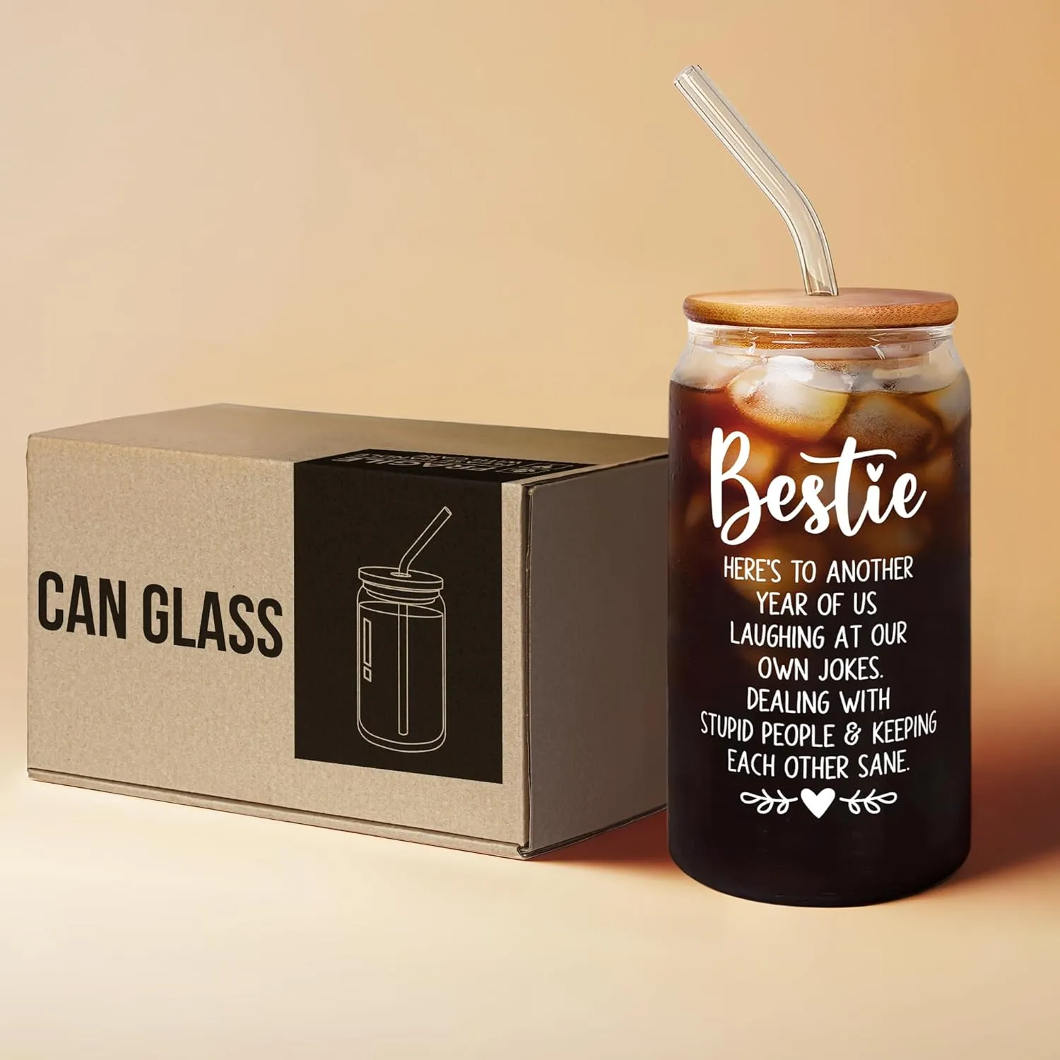 Friendship Gifts for Women Friends - Mothers Day Gift for Friends Female, Best Friend Birthday Gift for Women - Ideas for Best Friend, Bestie - 16 Oz Can Glass
