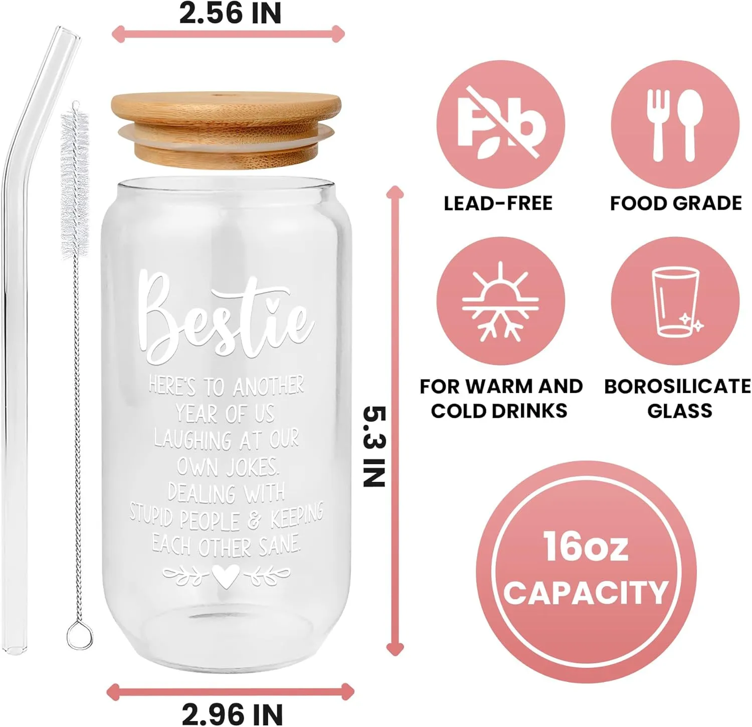 Friendship Gifts for Women Friends - Mothers Day Gift for Friends Female, Best Friend Birthday Gift for Women - Ideas for Best Friend, Bestie - 16 Oz Can Glass
