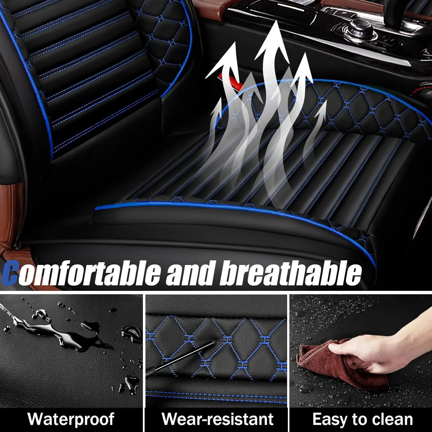 Front Car Seat Cover for Subaru Ascent 2019-2025, Airbag Compatible Car Cushion Cover Universal fit for Most Sedans Hatchback SUV Pick-up Truck Black Blue