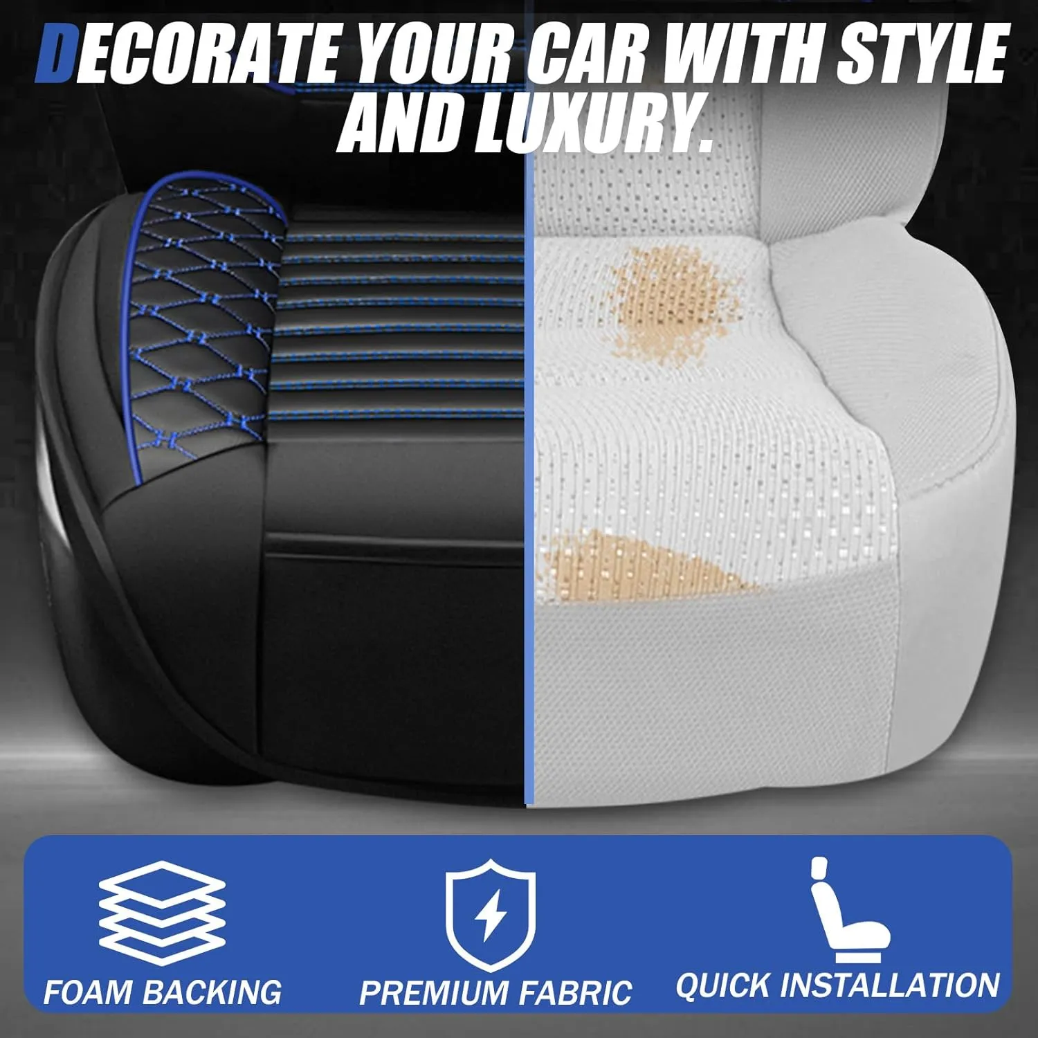Front Car Seat Cover for Subaru Ascent 2019-2025, Airbag Compatible Car Cushion Cover Universal fit for Most Sedans Hatchback SUV Pick-up Truck Black Blue