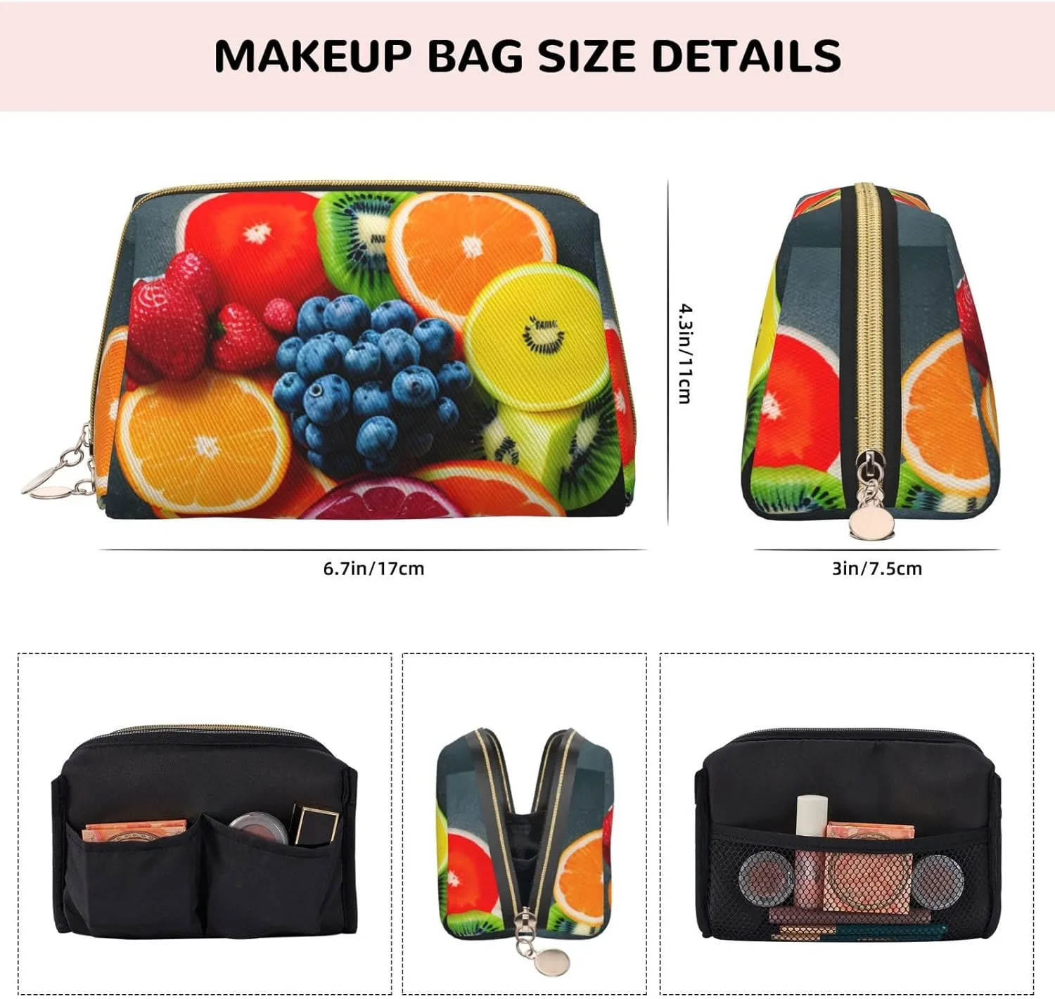 Fruit Rainbow Toiletry Pouch, Travel-Friendly Makeup Organizer For Makeup Brushes, Lipsticks