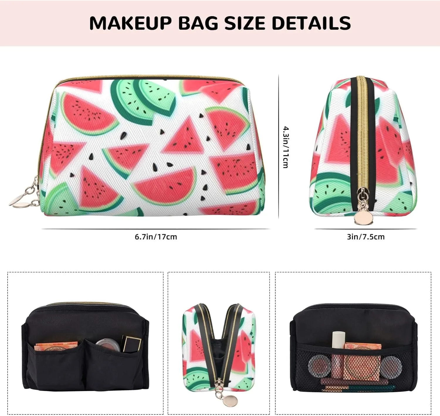 Fruits Watermelon Toiletry Pouch, Travel-Friendly Makeup Organizer For Makeup Brushes, Lipsticks