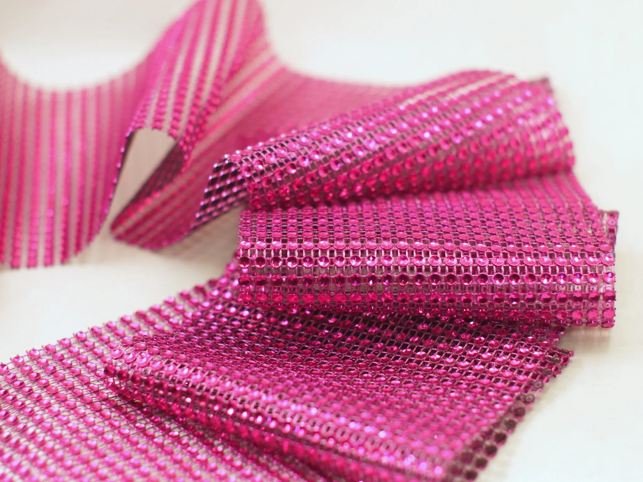 Fuchsia Diamond Rhinestone Ribbon Wrap 4.75'' 10 Yards