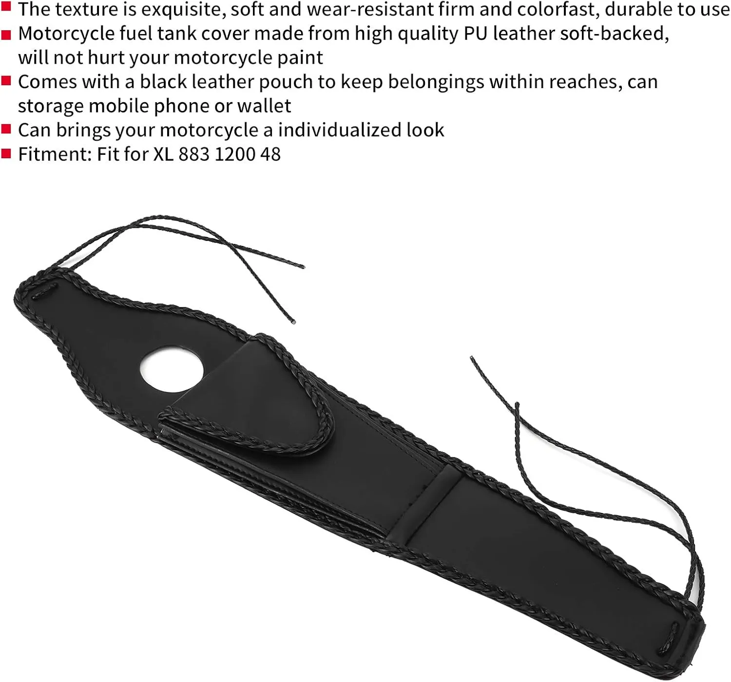 Fuel Cover Bag, PU Leather Motorcycle Gas Cover Bag Fuel Cover Panel Trim With Pouch For XL 883 1200 48 (Braided rope)