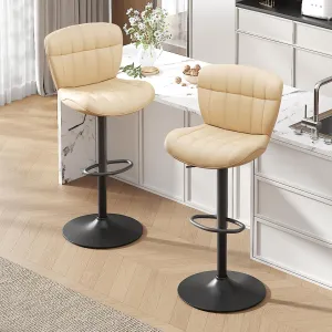 Furniliving Modern Barstools Set of 2, Faux Leather Bar Stools for Kitchen Island, Upholstered Swivel Bar Height Stools with Back, Beige