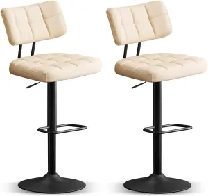 Furniliving Upholstered Bar Stools Set of 2, Faux Leather Swivel Bar Stools with Back, Adjustable Counter Height Barstools for Kitchen Island, Dining Space, Beige