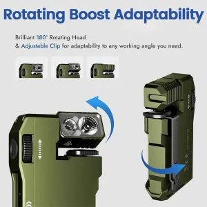 G5 EDC Flashlight -400 lumens Portable mini Flashlight, 180 ° Rotating Head, USB-C Charging, IP68 Waterproof, RGB/White Light Dual Mode, Magnetic Design (Ultra Portable Emergency Lighting) Green