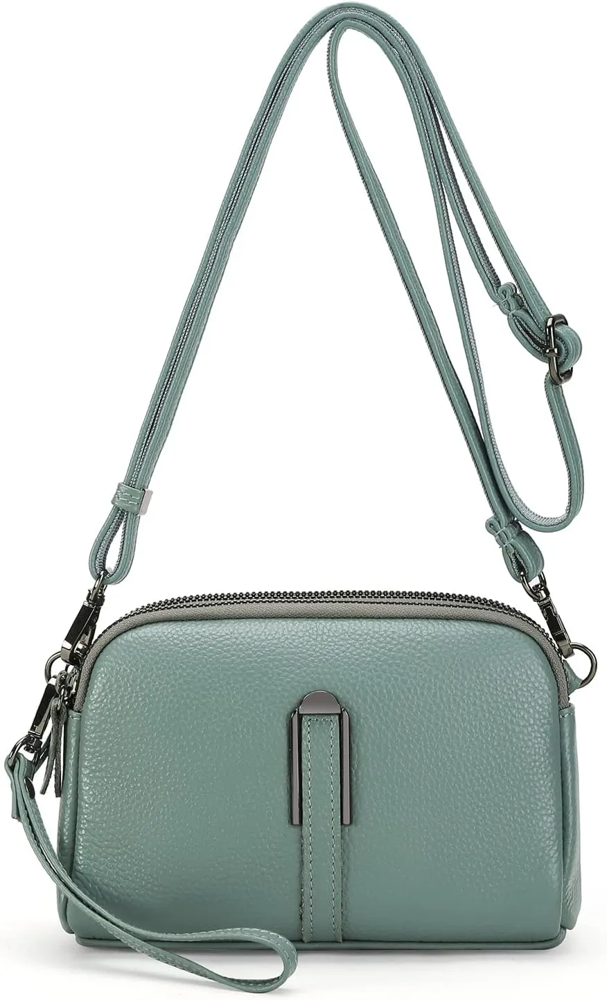 GAEKEAO Crossbody Bags for Women Small Genuine Leather Shoulder Purse Cross Body Bag with Wristlet Top Zipper