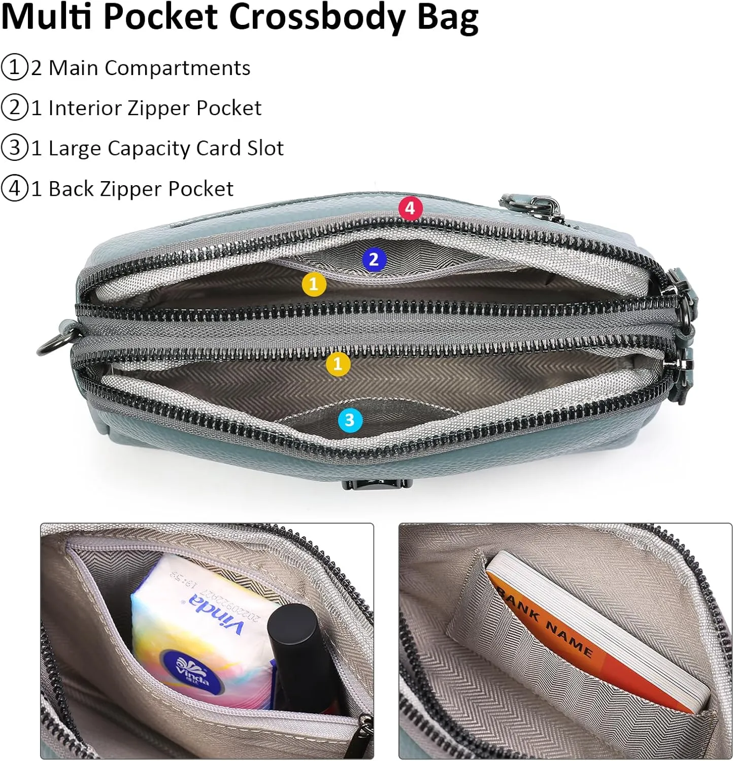 GAEKEAO Crossbody Bags for Women Small Genuine Leather Shoulder Purse Cross Body Bag with Wristlet Top Zipper
