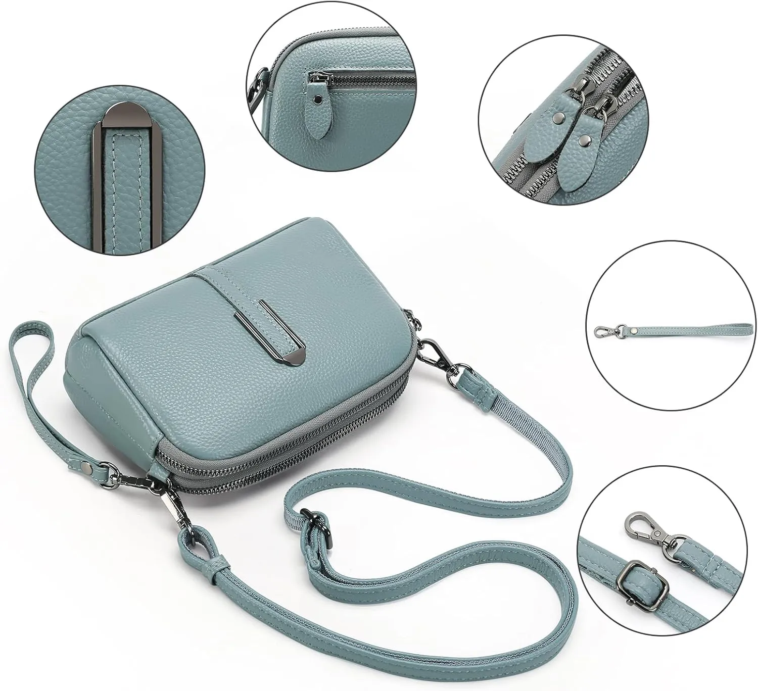 GAEKEAO Crossbody Bags for Women Small Genuine Leather Shoulder Purse Cross Body Bag with Wristlet Top Zipper