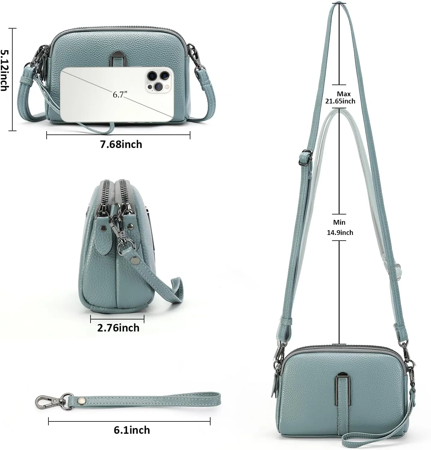 GAEKEAO Crossbody Bags for Women Small Genuine Leather Shoulder Purse Cross Body Bag with Wristlet Top Zipper