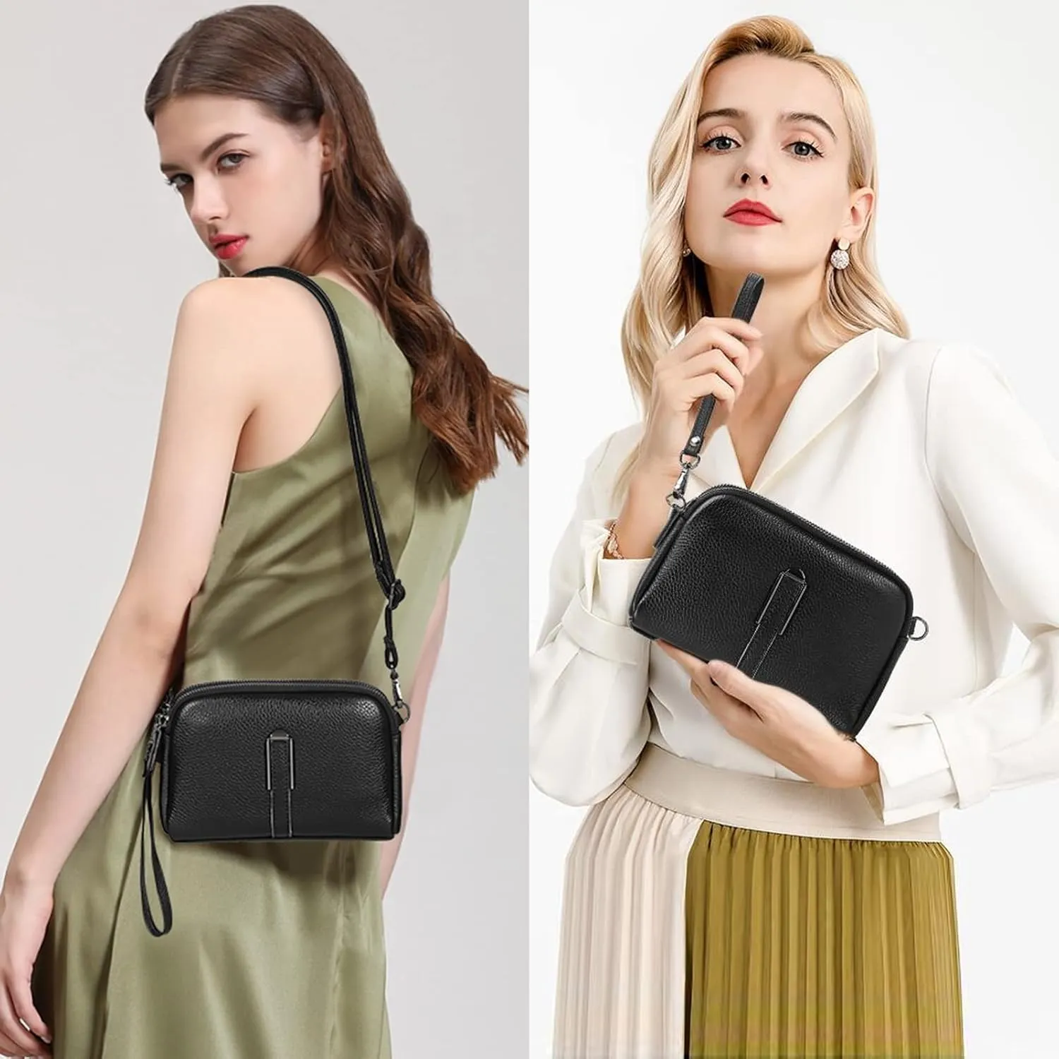 GAEKEAO Crossbody Bags for Women Small Genuine Leather Shoulder Purse Cross Body Bag with Wristlet Top Zipper
