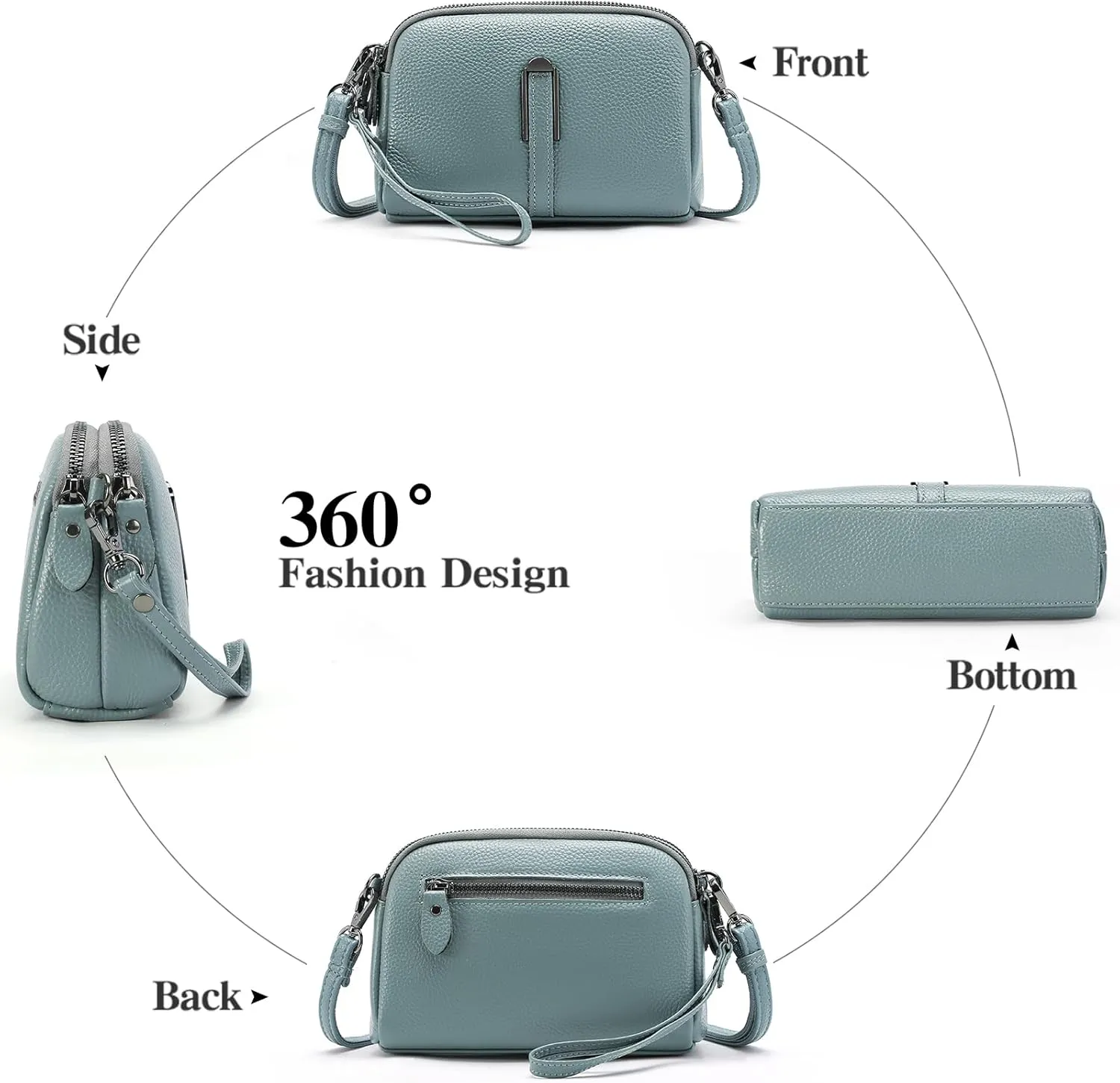 GAEKEAO Crossbody Bags for Women Small Genuine Leather Shoulder Purse Cross Body Bag with Wristlet Top Zipper