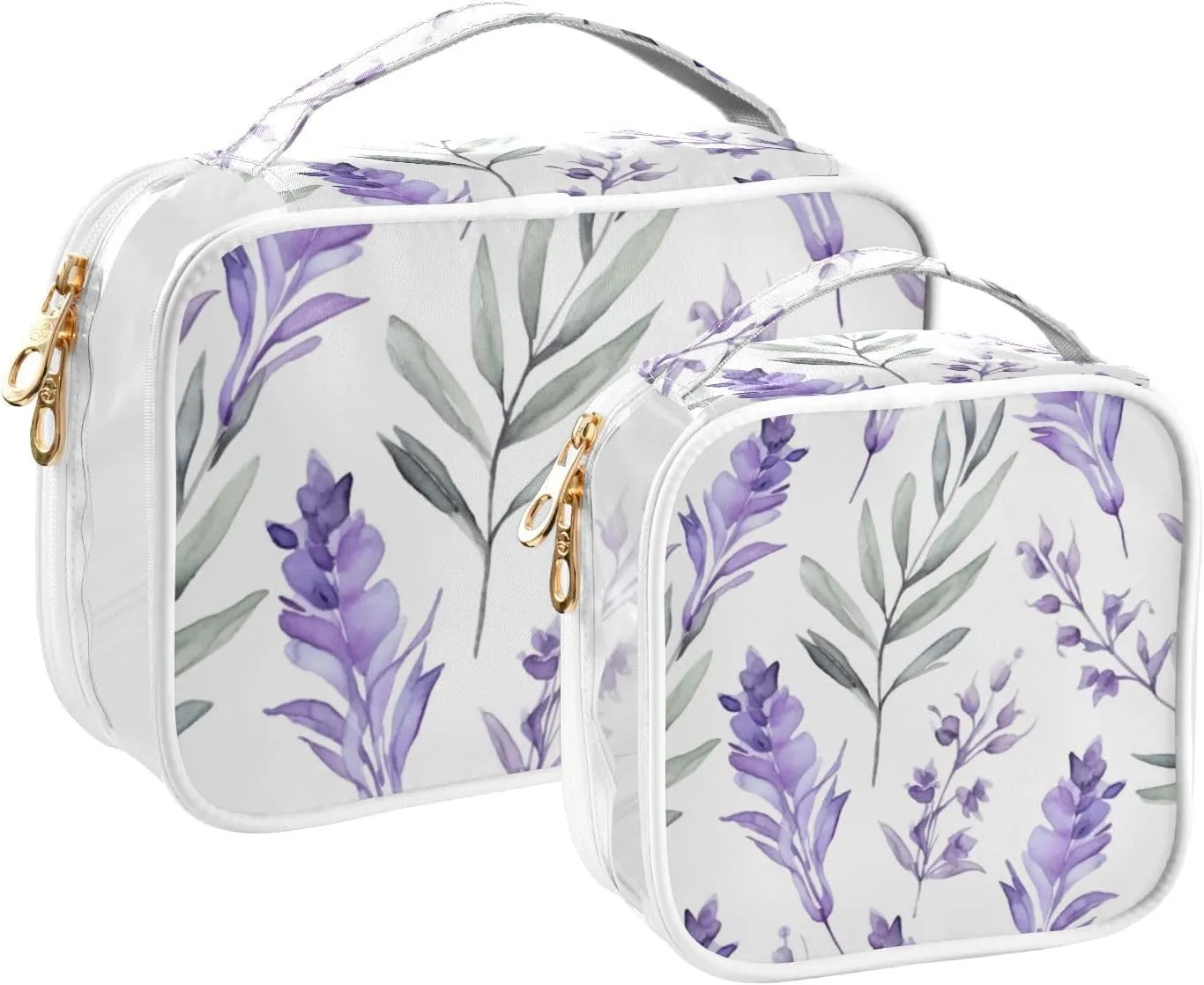 GAIGEO Lavender Leaf on White Liquids Travel Bag, Clear Vacation Bag, Men Toiletry Bag Clear, 2 Pack