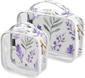 GAIGEO Lavender Leaf on White Liquids Travel Bag, Clear Vacation Bag, Men Toiletry Bag Clear, 2 Pack