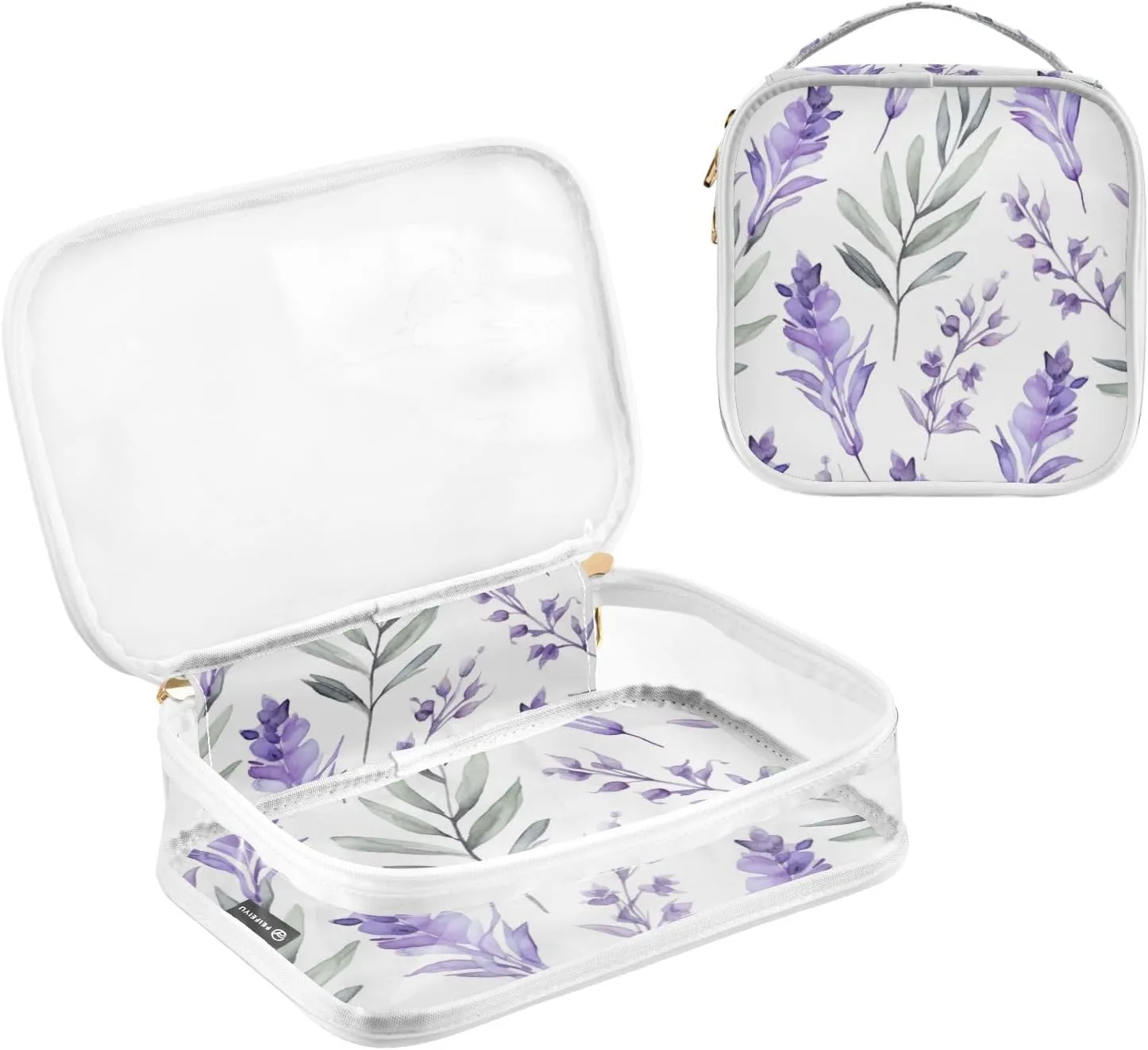 GAIGEO Lavender Leaf on White Liquids Travel Bag, Clear Vacation Bag, Men Toiletry Bag Clear, 2 Pack