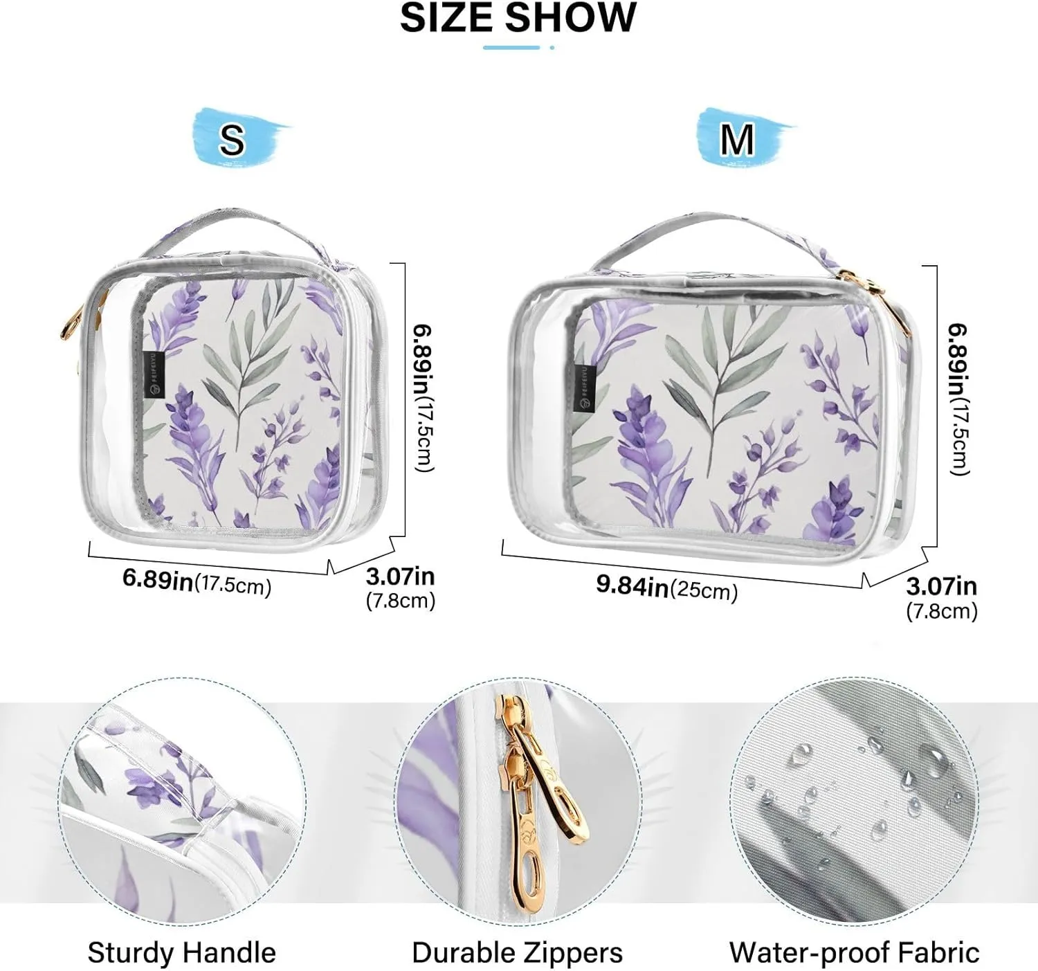 GAIGEO Lavender Leaf on White Liquids Travel Bag, Clear Vacation Bag, Men Toiletry Bag Clear, 2 Pack