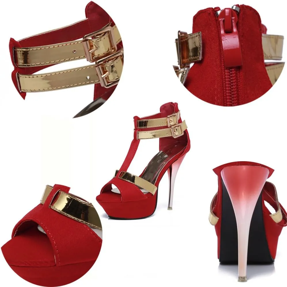 GATUXUS Open Toe Women Platform High Heel Shoes Strappy Pump for Party Prom