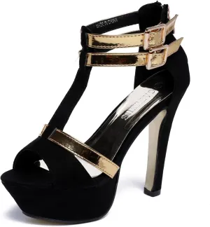 GATUXUS Open Toe Women Platform High Heel Shoes Strappy Pump for Party Prom