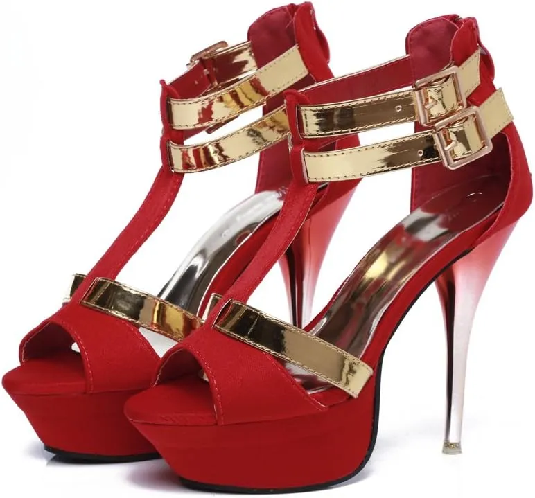 GATUXUS Open Toe Women Platform High Heel Shoes Strappy Pump for Party Prom
