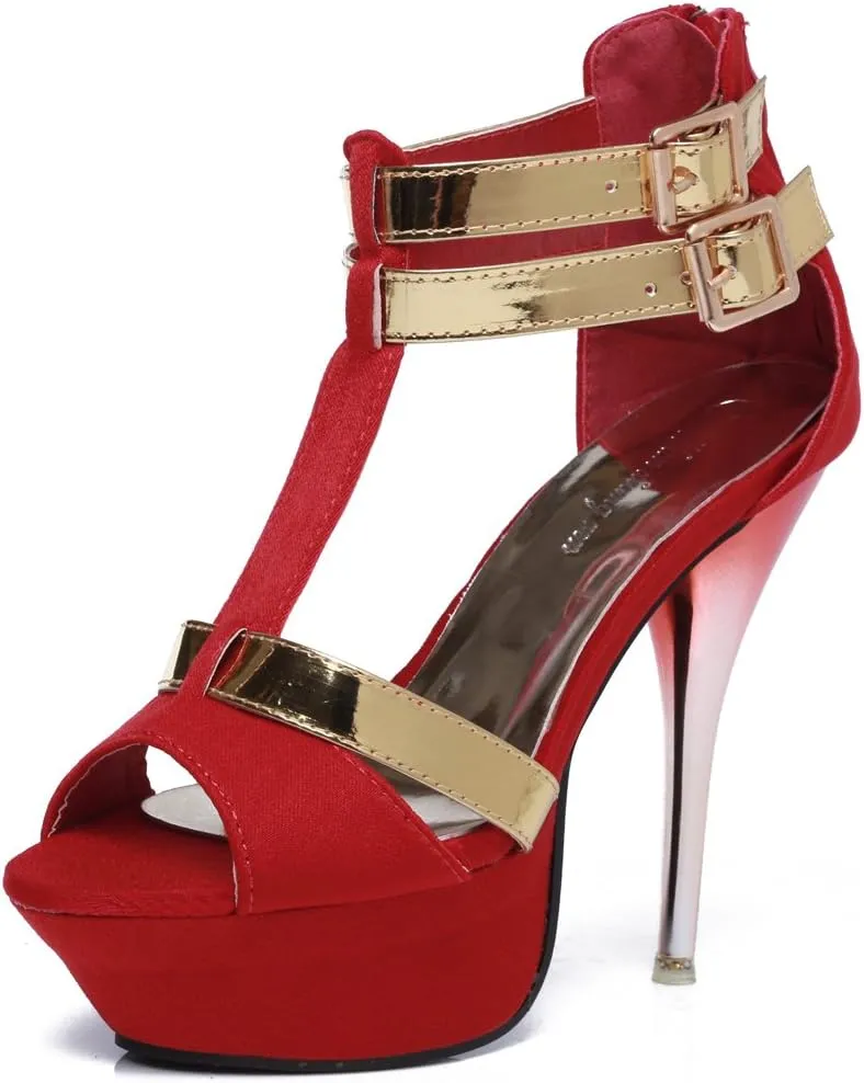 GATUXUS Open Toe Women Platform High Heel Shoes Strappy Pump for Party Prom