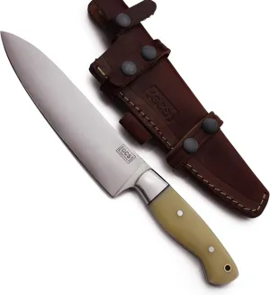 GCS Handmade Bone Handle D2 Tool Steel Chef Knife with leather sheath Full tang blade designed for Hunting & EDC GCS 132