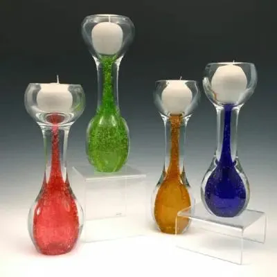 Gemstone Series Bubbly Swedish and Classic Swedish Candleholders by Jake Pfeifer of Hot Glass Alley