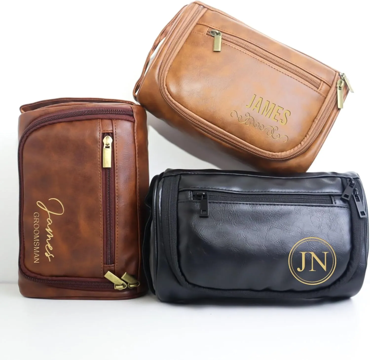 Generic Personalized Toiletry Bag for Men Engraved Name Initials Toiletry Bag Customized Monogram Travel Shaving Dopp Kit for Groomsmen Gift for Christmas Birthday Dad Husband Grandpa Lover Brown