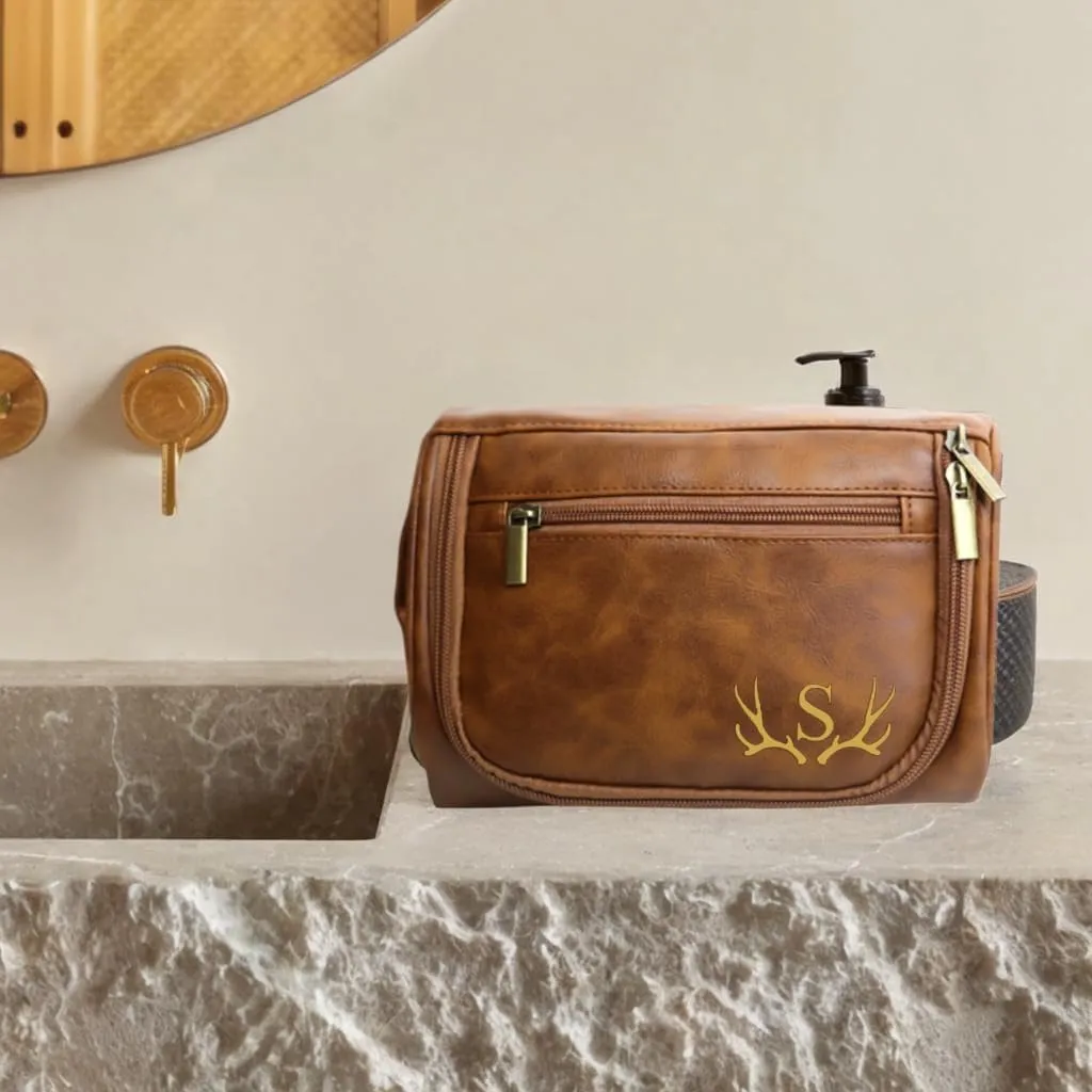 Generic Personalized Toiletry Bag for Men Engraved Name Initials Toiletry Bag Customized Monogram Travel Shaving Dopp Kit for Groomsmen Gift for Christmas Birthday Dad Husband Grandpa Lover Brown