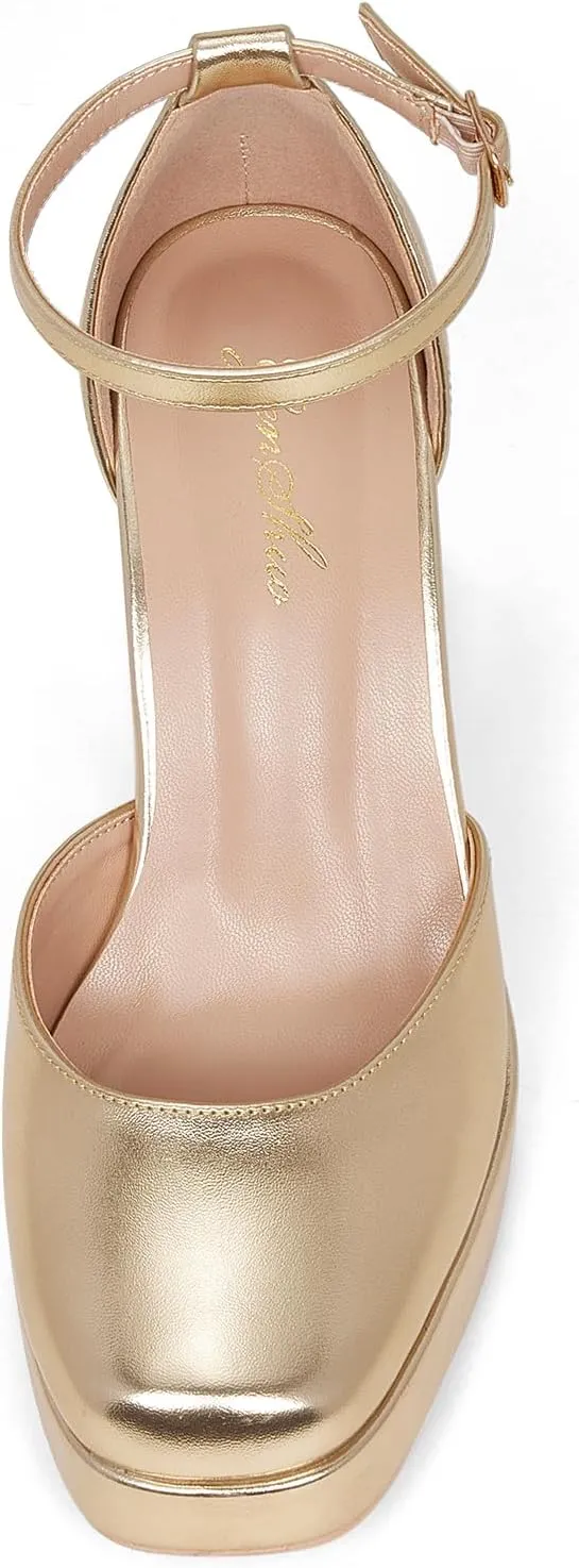GENSHUO Women's-Platform-Chunky-Pumps Heels