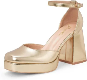 GENSHUO Women's-Platform-Chunky-Pumps Heels
