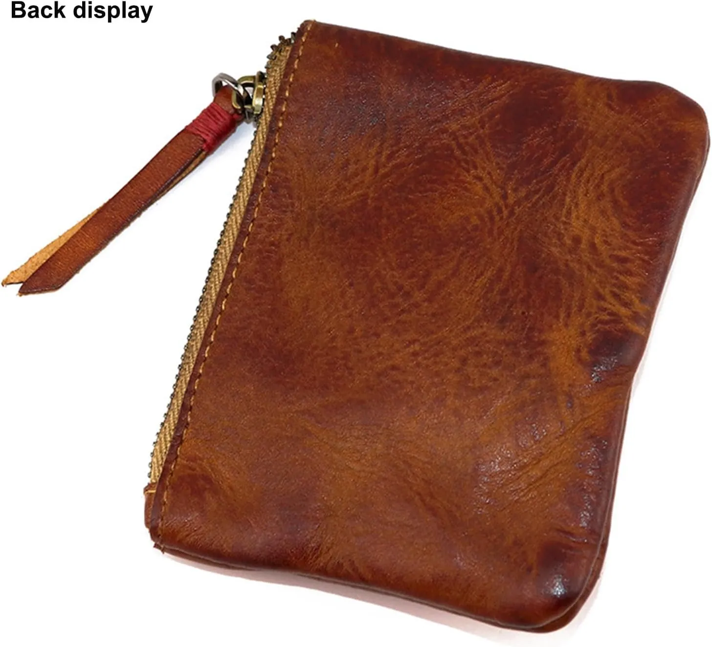Genuine cowhide - Coin Purse for Men & Women - Leather Coin Pouch - Zipper Coin Purse Wallet - Leather Zipper Storage Bag - Coin Organizer (Brown)