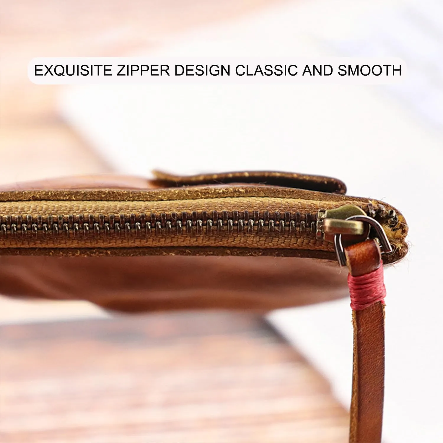 Genuine cowhide - Coin Purse for Men & Women - Leather Coin Pouch - Zipper Coin Purse Wallet - Leather Zipper Storage Bag - Coin Organizer (Brown)