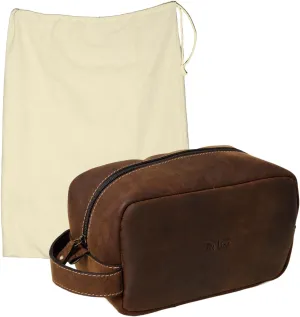 Genuine Leather Accessory Bag - For Cosmetics, Accessories, Shaving, Toiletries and Dopp Kit 9X5X5 inches