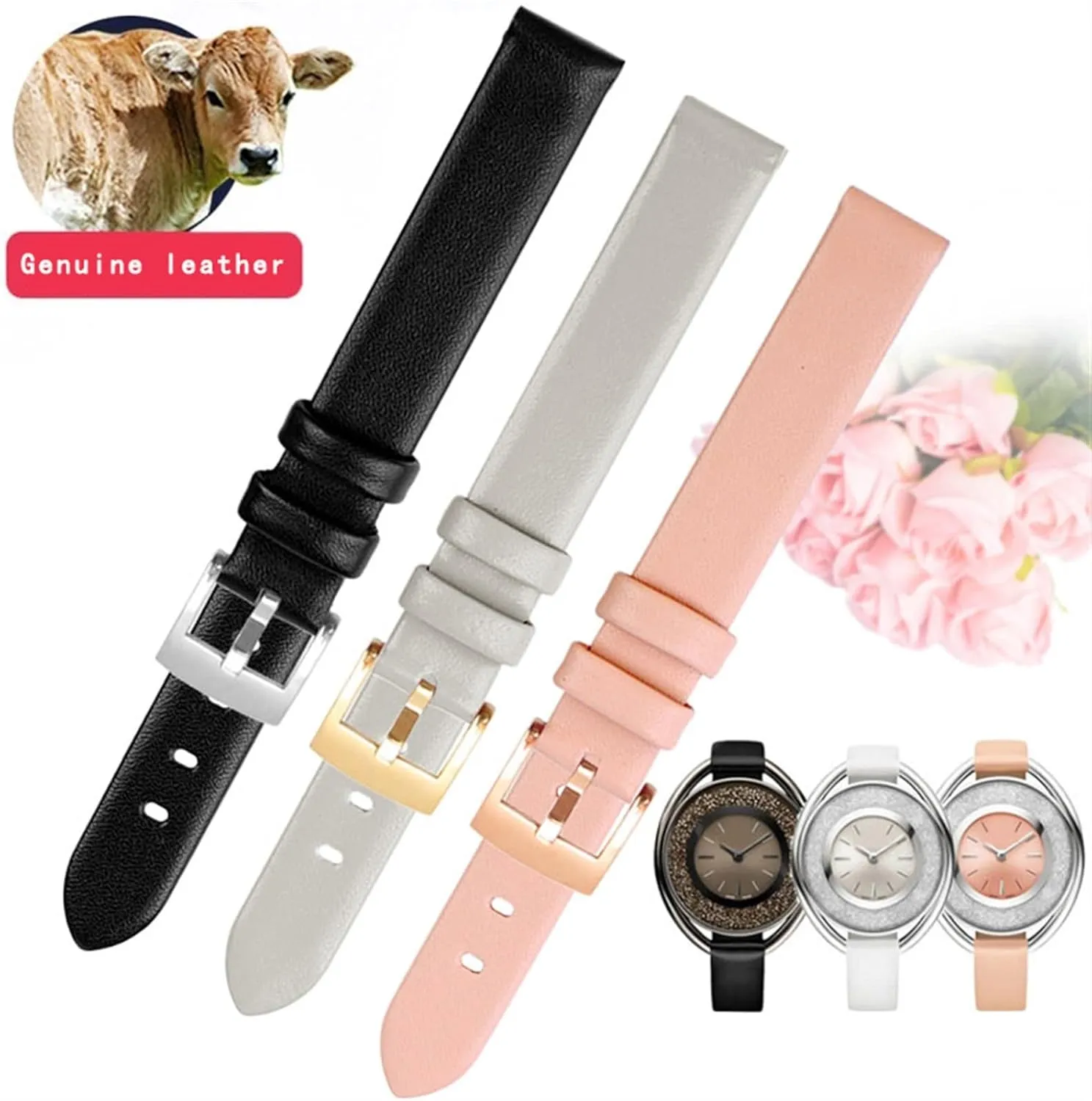 Genuine Leather Strap for Swarovski 5158517/5158544/5158972 WatchAccessories Fashion Bracelet 12mm Small Size Watch Strap Female