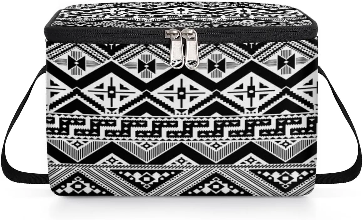 Geometric Pattern Square Lunch Bag for Men Women Aztec Aboriginal Pattern Insulated Reusable Lunch Bag for Office Work Beach Picnic Travel