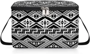 Geometric Pattern Square Lunch Bag for Men Women Aztec Aboriginal Pattern Insulated Reusable Lunch Bag for Office Work Beach Picnic Travel