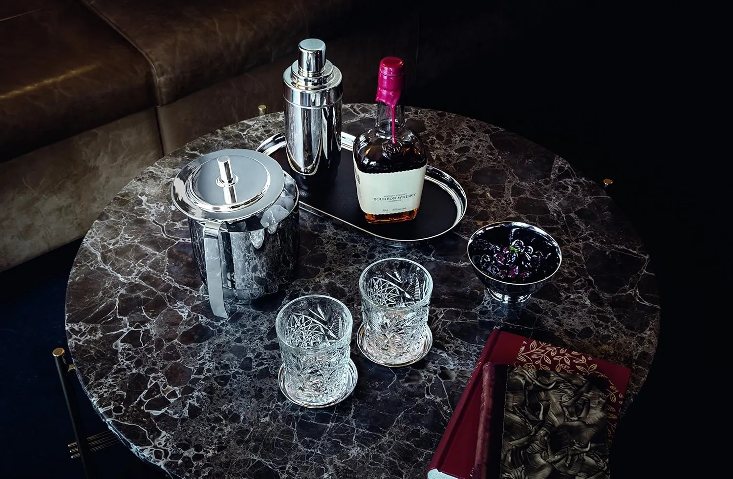 Georg Jensen Manhattan Tray, Stainless Steel & Leather Inlay, 35 cm