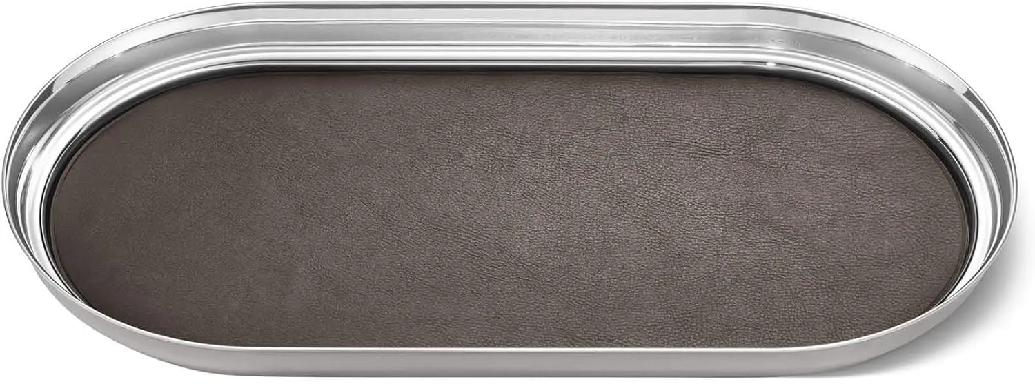 Georg Jensen Manhattan Tray, Stainless Steel & Leather Inlay, 35 cm