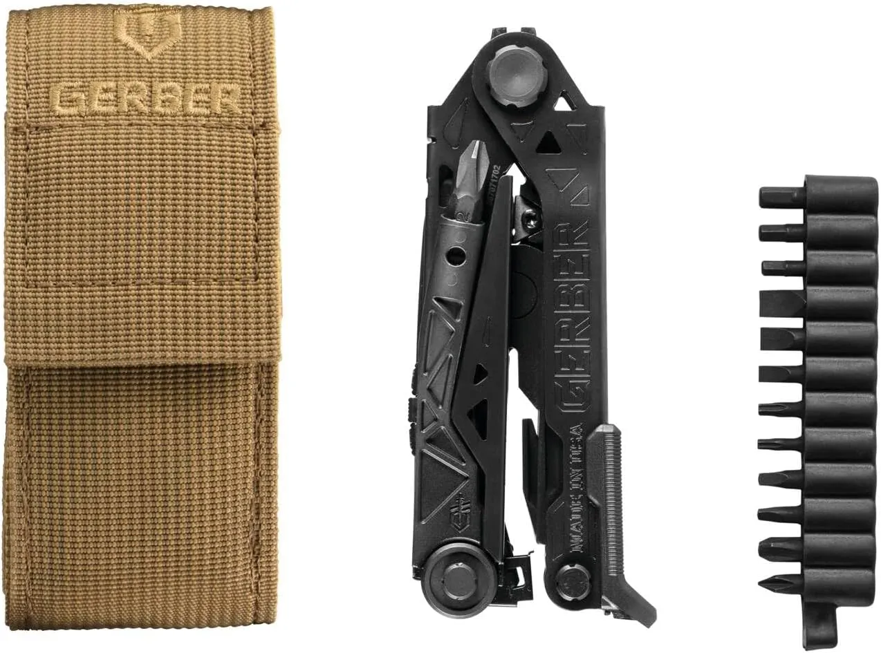 Gerber Gear Center-Drive Multitool - With Needle-Nose Pliers, 3.25" Blade & Center-Axis Bit Driver - Includes Magnetic Flathead & Phillips Bits - Comes with Coyote Brown Sheath - Made in USA - Black