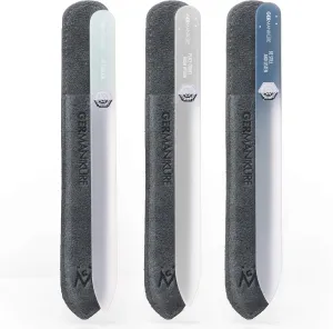 GERMANIKURE Czech Crystal Glass Nail File 3 Pack in Suede Leather Case - Professional Manicure & Pedicure Products for Smooth Easy Shaping of Natural Nails
