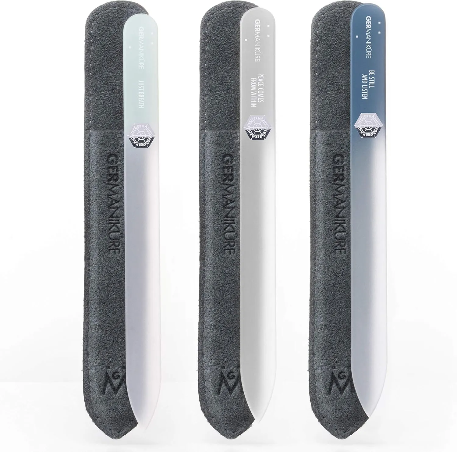 GERMANIKURE Czech Crystal Glass Nail File 3 Pack in Suede Leather Case - Professional Manicure & Pedicure Products for Smooth Easy Shaping of Natural Nails
