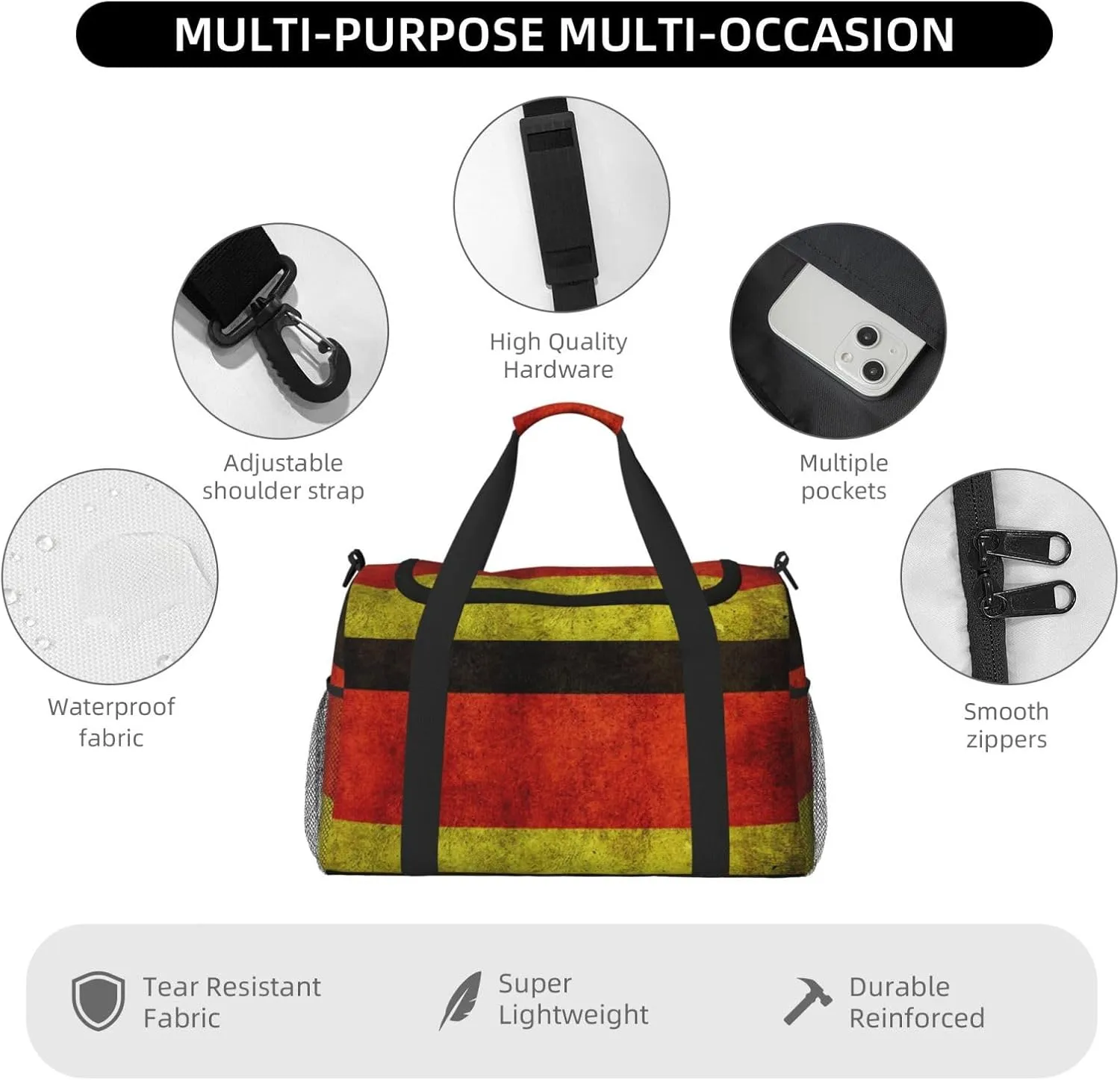 Germany Flag Travel Duffel Bag Large Foldable Waterproof Overnight Bag For Beach Swim Bags Pool Sports Gym