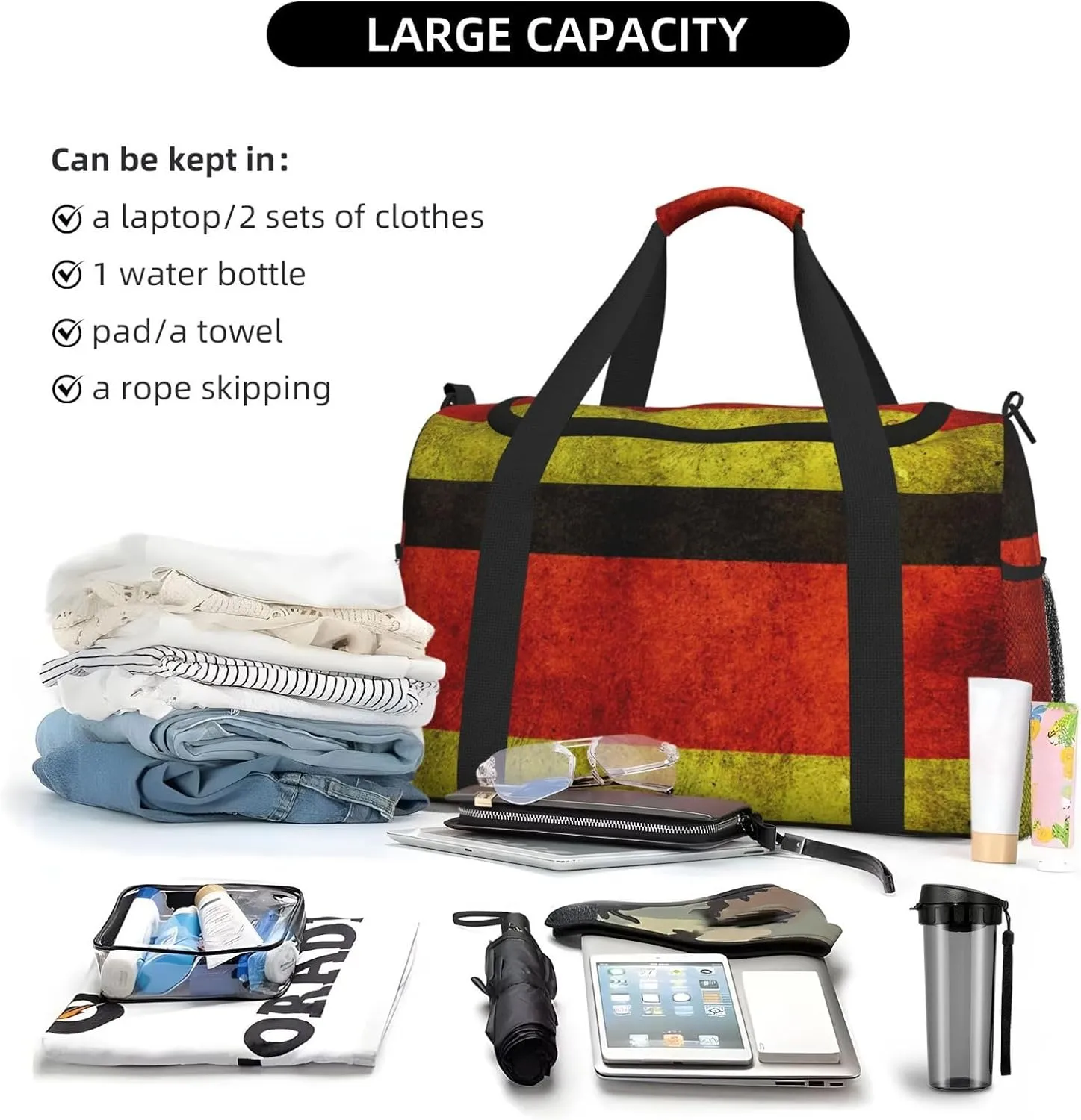 Germany Flag Travel Duffel Bag Large Foldable Waterproof Overnight Bag For Beach Swim Bags Pool Sports Gym