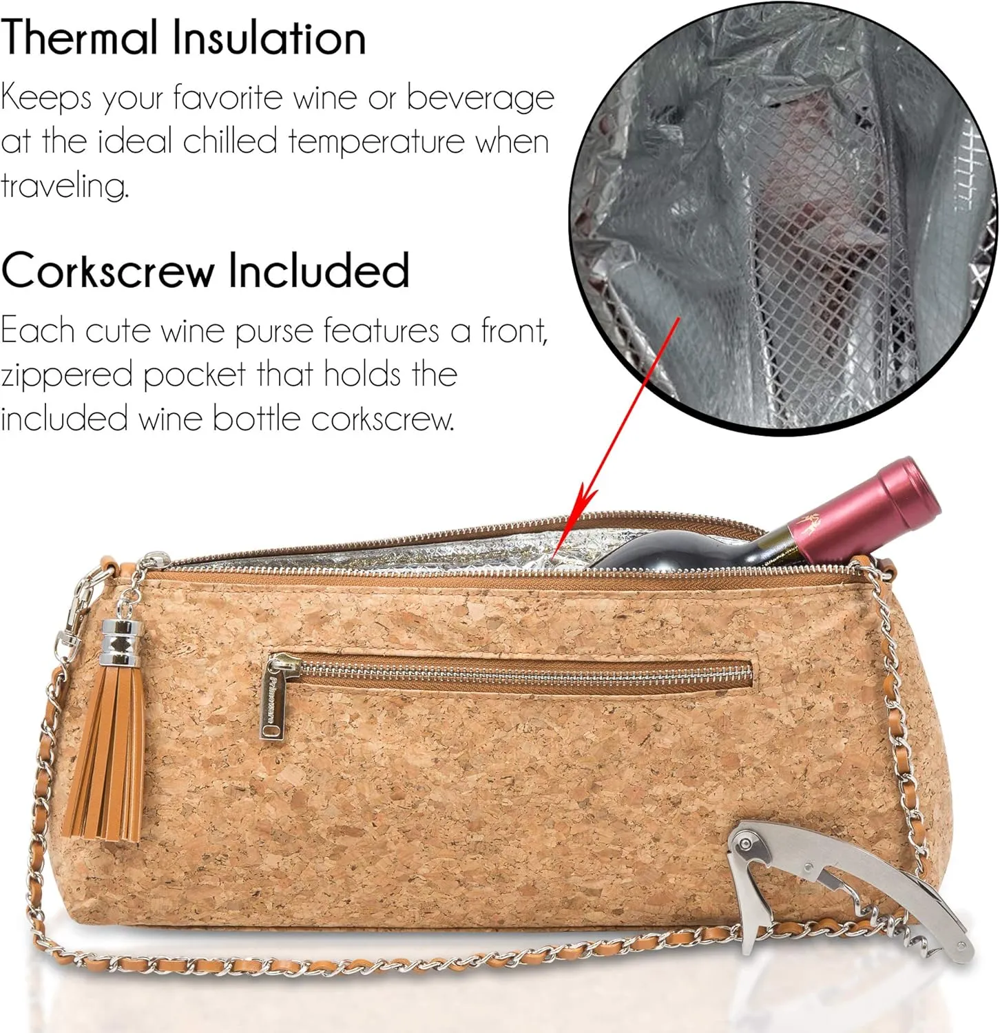 GGWP Single Bottle Wine Purse | Thermal Insulated Clutch Tote for Women (Cork)