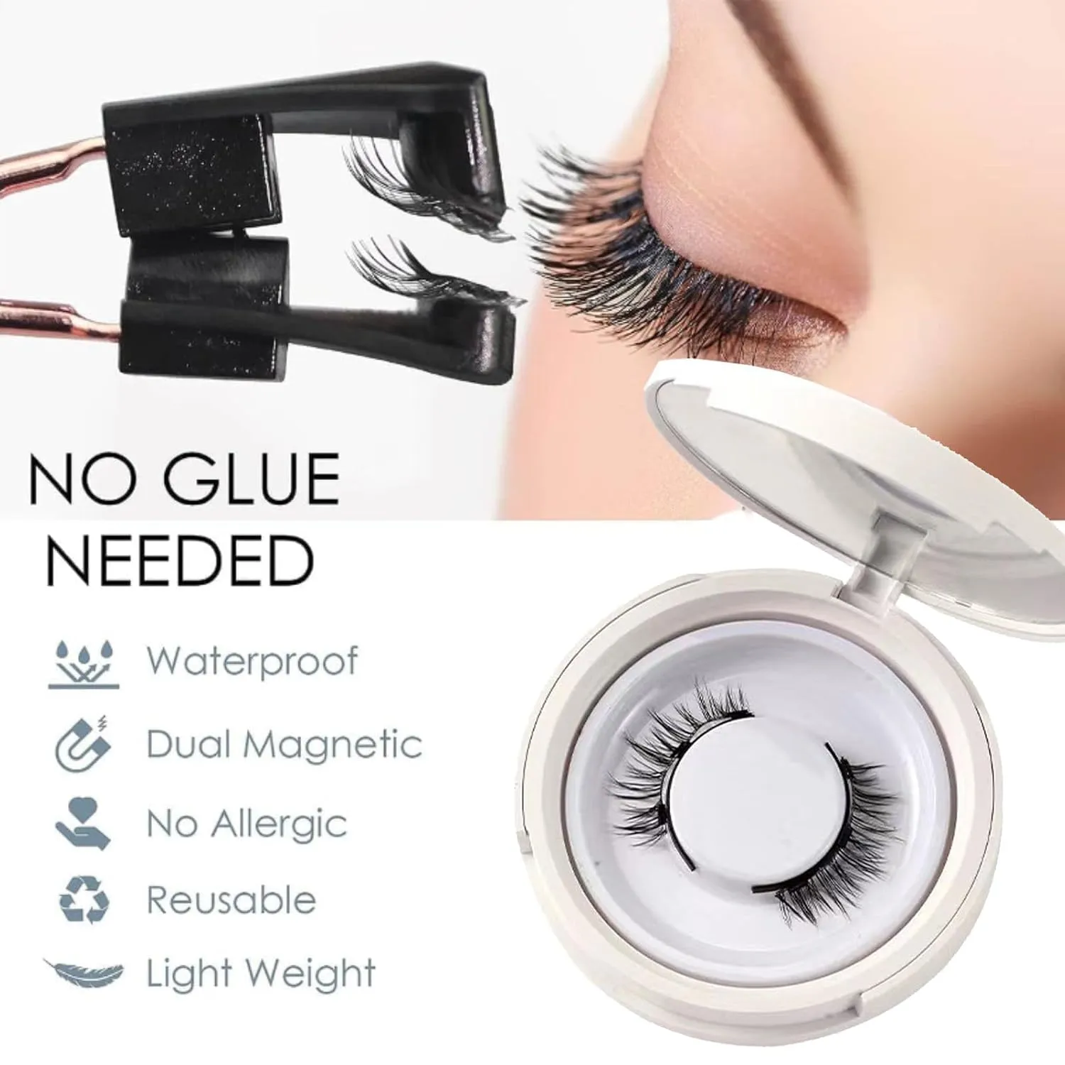 Gianni Magnetic Lashes with Clamp Magnetic Eyelashes Natural Look Clear Band Wispy Reusable Magnetic Eyelashes No Glue Needed Magnetic Lashes Without Eyeliner False Eyelashes (Natural)